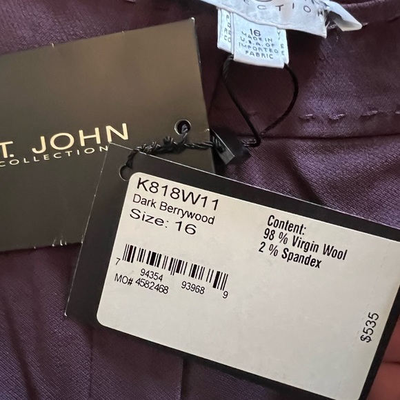 ST. JOHN COLLECTION Berrywood Purple Virgin Wool Dress Cuffed Pants NWT Size 16 - Picture 11 of 12